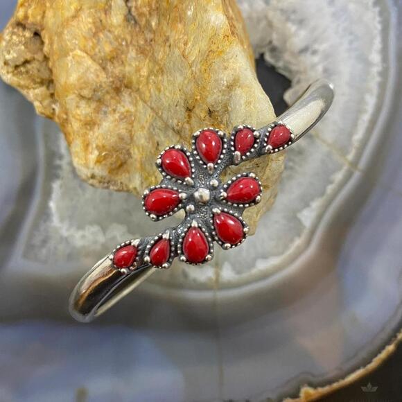 Carolyn Pollack Southwestern Style Sterling Red Jasper Cluster Women's Bracelet - Picture 2 of 10